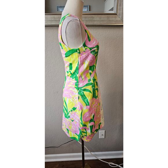 Lilly Pulitzer Embroidered Flamingo Fan Party Mini Dress Women Size 2 Pink Green - Picture 4 of 7